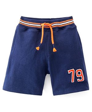 Babyhug Cotton Looper Knit Shorts With Number Embroidery - Navy Blue