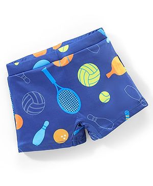 Babyhug Swimming Trunk Sports Themed Print- Navy Blue