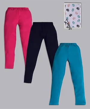 RAINE AND JAINE Pack Of 3  Full Length Leggings  - Navy Fuchsia Pink & Turquoise