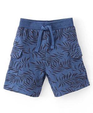 Babyhug Cotton Looper Knit Shorts Leafy Print - Blue