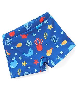 Babyhug Swimming Trunk with Sea Life Theme Print - Blue