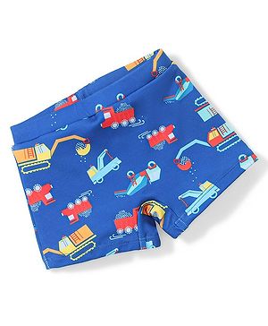 Babyhug Construction Truck Print Swimming Trunk - Navy Blue