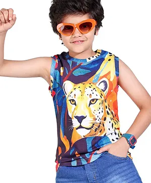 Ollington St. 100% Cotton Knit Sleeveless Leopard Printed T-Shirt - Multicolour