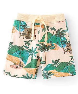 Babyhug Cotton Looper Knit Shorts Palm Tree Print - Multicolour