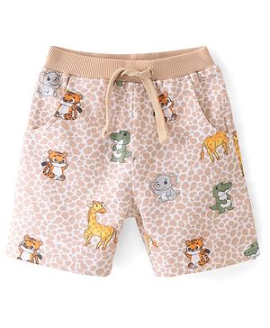 Babyhug Cotton Looper Knit Shorts   Animal Print - Cream