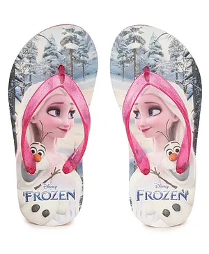 Toothless Frozen Featuring Elsa & Olaf Printed Flip Flops - Fuchsia Pink