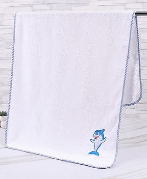 Babyhug Woven Terry Bath Towel With Dolphine Embroidery L 100 x B 50 cm - White