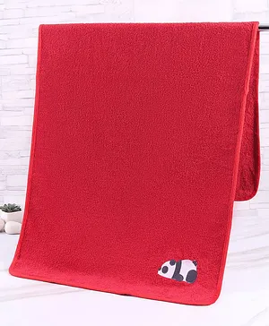 Babyhug Woven Terry Bath Towel With Panda Embroidery L 100 x B 50 cm - Red