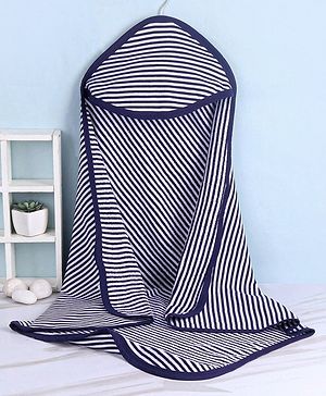 Babyhug Yarn Dyed Terry Striped Hooded Bath Towel L 76 x B 76 cm- Blue