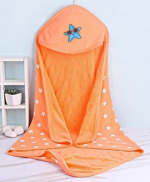 Babyhug Terry Knit Hooded Bath Towel with Star Print L 76 x B 76 cm- Orange