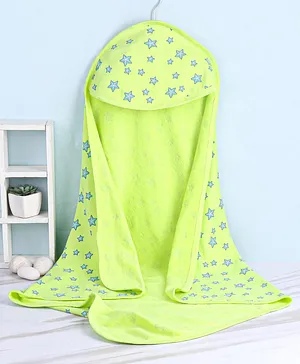 Babyhug Cotton Knit Hooded Towel & Wrapper Star Print L 76 x B 76 cm - Green