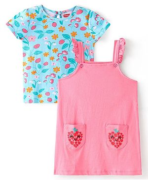Babyhug Single Jersey Knit Frock with  Half Sleeves  T-Shirt Floral Print - Pink