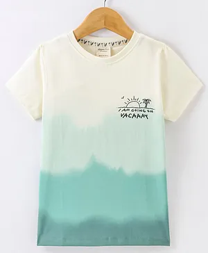 Ollypop Cotton Sinker Half Sleeves Text Printed & Tie Dye T-Shirt - Cream