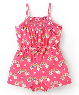 Babyhug Single Jersey Knit Sleeveless Jumpsuit Rainbow Print- Pink