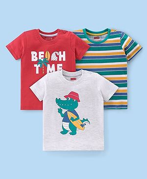 Babyhug 100% Cotton Knit Half Sleeves T-Shirt with Crocodile Graphics Pack of 3-Multicolour
