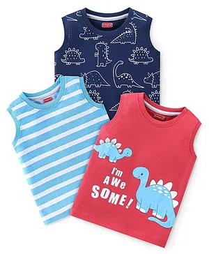 Babyhug 100% Cotton Knit Sleeveless
                              T-Shirts with Stripe & Dino Graphics
                              Pack of 3 - Multicolor