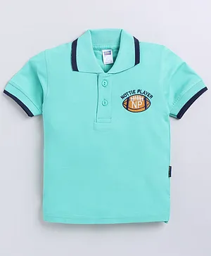 Nottie Planet Half Sleeves Rugby Ball Embroidered Polo Tee - Teal Green