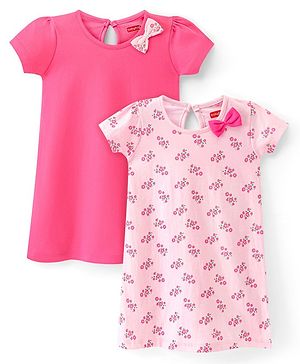 Babyhug 100% Cotton Knit Half Sleeves Frock Floral Print Pack of 2 - Multicolor