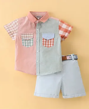 ToffyHouse Cotton Half Sleeves Yarn Dyed Checkered Dapper Shirt & Shorts Set - Multicolour