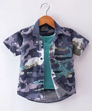 Dapper Dudes Half Sleeves Camouflage Printed Shirt With Solid Tee - Blue