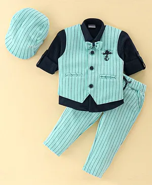 Dapper Dudes Full Sleeves Solid & Striped 5 Piece Suit  Set - Light Green