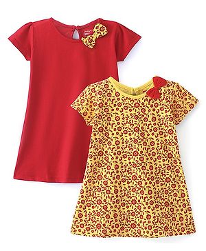 Babyhug Single Jersey Knit Half Sleeves Frock With Floral Print Pack of 2- Multicolor
