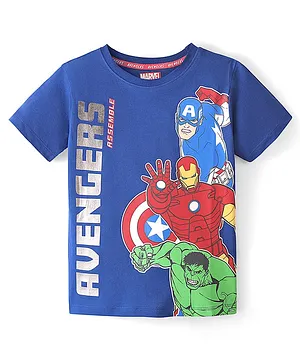 Pine Kids Marvel 100% Cotton Knit Half Sleeves T-Shirt Avengers Print - Navy Blue