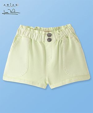 Arias Cotton Woven Stretch Paper Bag Elasticated Waist Overdyed Shorts - Lime