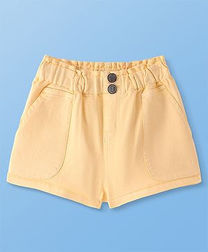 Arias Cotton Woven Stretch Paper Bag Elasticated Waist Overdyed Shorts -Yellow