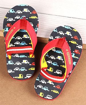 Cute Walk by Babyhug Car Printed Slip On Flip Flops with Back Strap- Blue