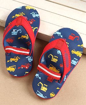 Cute Walk by Babyhug Flip Flops with Back Strap Vehicles Print - Blue