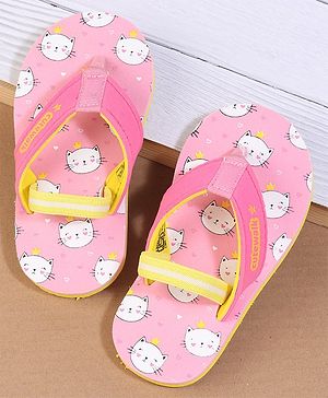 Cute Walk by Babyhug Flip Flops with Back Strap Closure Kitty Print -  Pink