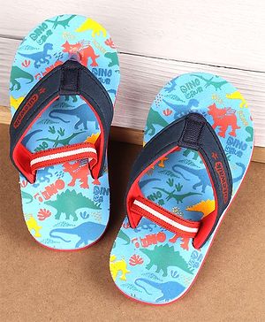 Cute Walk by Babyhug Flip Flops with Back Strap Closure Dino & Text Print - Blue