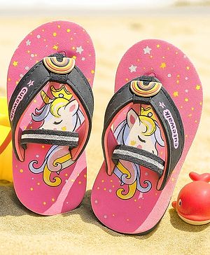 Cute Walk by Babyhug Flip Flops with Back Strap Unicorn Print - Blue & Pink