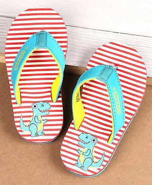 Cute Walk by Babyhug Flip Flops With Dino Print - Red & Green