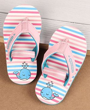 Cute Walk by Babyhug Flip Flops with Back Strap Whale Print - Pink
