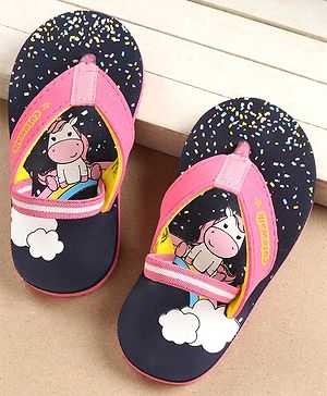 Cute Walk by Babyhug Flip Flops with Back Strap Unicorn Print - Blue