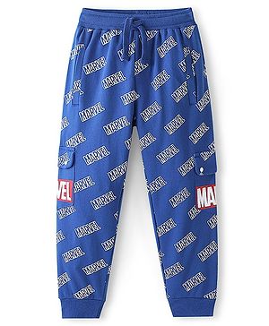 Pine Kids Marvel Cotton Looper Knit Full Length Lounge Pant Text Print - Blue