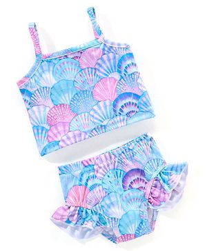 Babyhug Sleeveless Two Piece Swimsuit Shell Print - Multicolour