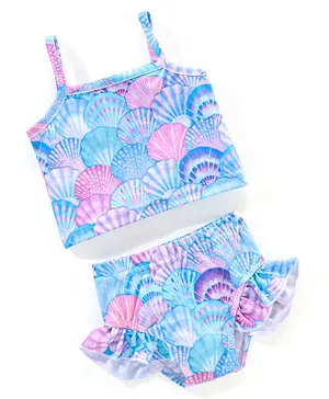 Babyhug Sleeveless Two Piece Swimsuit Shell Print - Multicolour