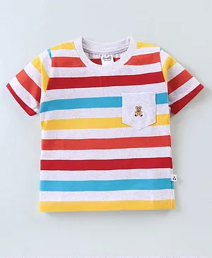 Simply Sinker Knit Half Sleeves Striped T-Shirt with Pocket Detailing - Multicolour