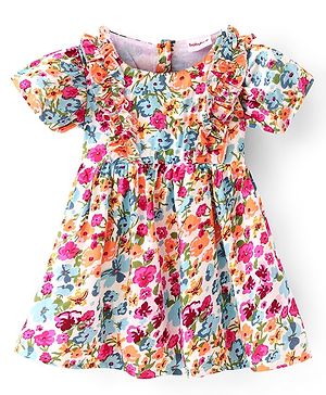 Babyhug Rayon Woven Half Sleeves Frock Floral Print - Multicolor