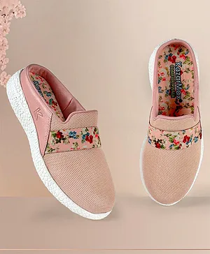 KazarMax Floral Printed & Mesh Design Shoes - Peach