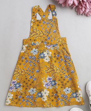 The Magic Wand Sleeveless Floral Printed Pinafore Dress - Yellow