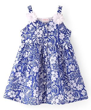 Babyhug Cotton Blend Woven Sleeveless Frock Floral Print - Blue
