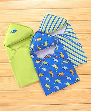 Babyhug Interlock Wrappers With Hood Dino Print Pack of 3 L 76.2 x B 76.2 cm - Multicolour