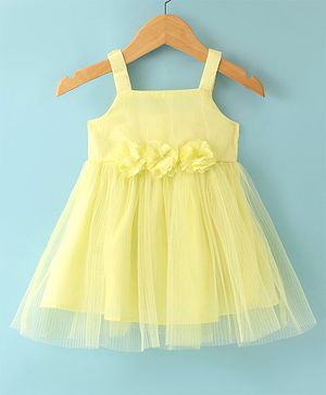 Babyhug Sleeveless Floral Corsage Detailing Fit & Flared Party Dress - Yellow