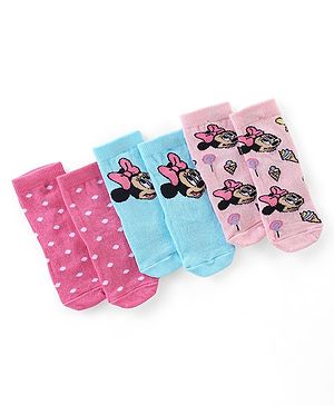 Cute Walk by Babyhug Disney   Anti-Bacterial Ankle Length Socks Minnie Mouse & Polka Dot Graphics Pack of 3- Pink & Blue