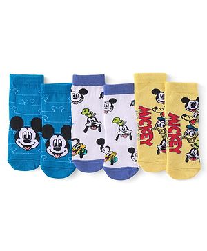 Cute Walk by Babyhug Disney Ankle Length Anti-Bacterial Mickey Mouse Graphics Socks Pack of 3 - Multicolour