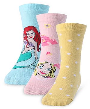 Cute Walk by Babyhug Disney Ankle Length Anti-Bacterial Princess Graphics Socks Pack of 3 - Multicolour